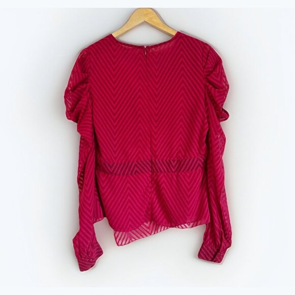 Walter Baker Belinda Sheer Chevron Wrap Top Sz XL Red Romantic Evening Holiday - Picture 10 of 11